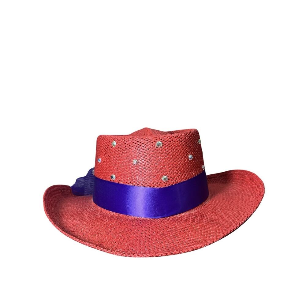 Red Hat Society Women's Straw Hat Purple Flower For Church Tea Derby Festival - Picture 7 of 8
